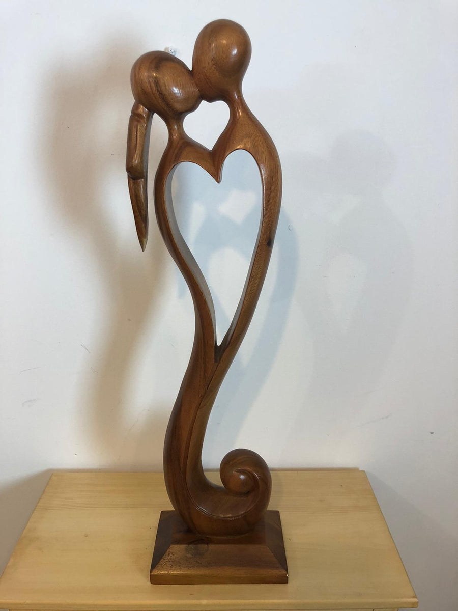 Viking couple abstract wood sculpture