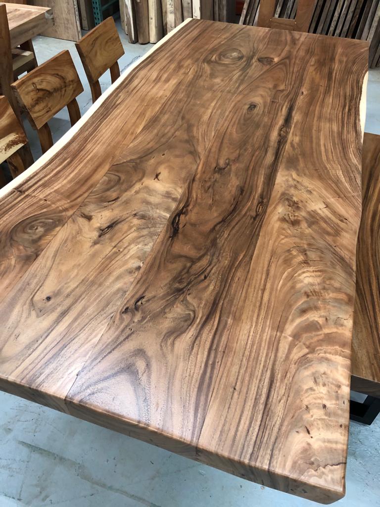 Solid live edge acacia wood slab dining table