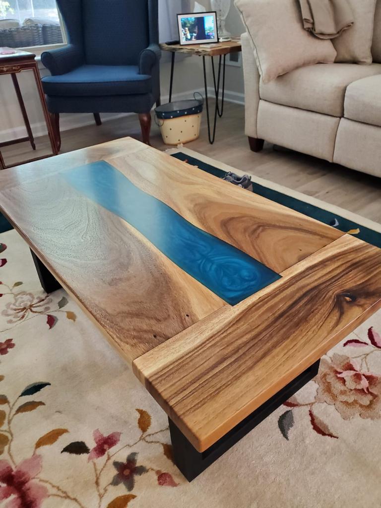 Blue epoxy best sale coffee table