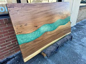 Live edge acacia wood with epoxy river