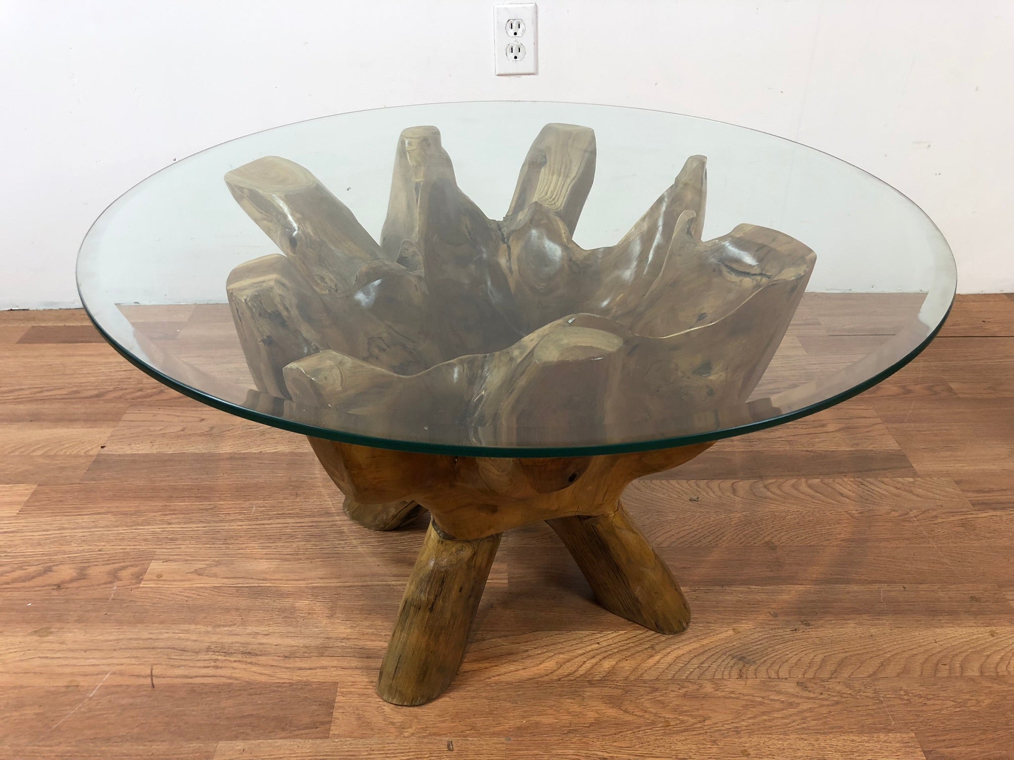 Teak wood glass top deals coffee table