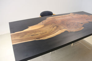 E13 Live edge walnut wood slab dining table top with epoxy 84" x 40"