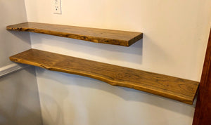 Rustic live edge solid teak wood floating shelf with hardware 47.25"