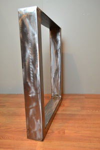 Rectangular metal end base / legs in brushed metal for dining table